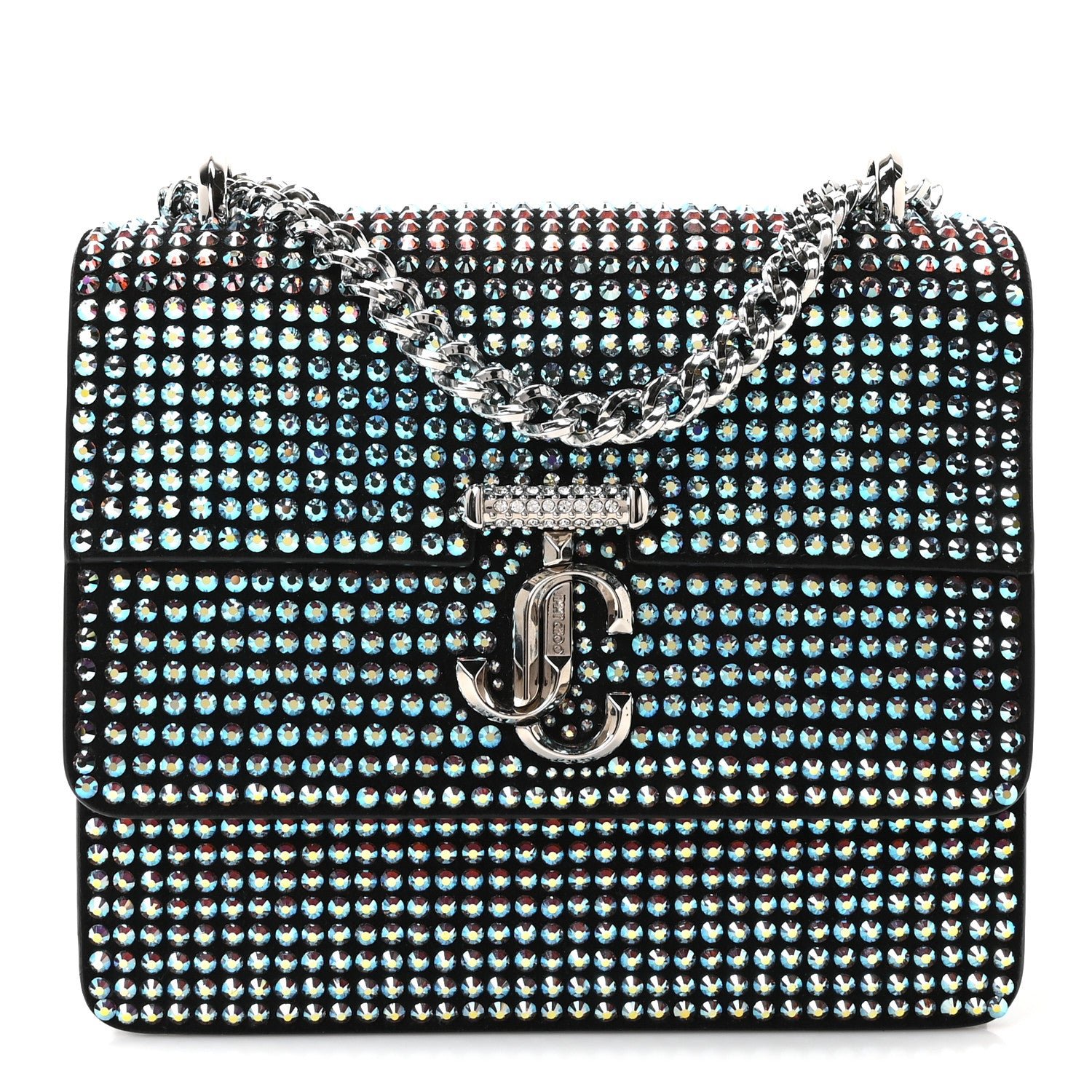 Jimmy Choo Jimmy Choo Suede Crystal Varenne Chain Shoulder Bag Malibu