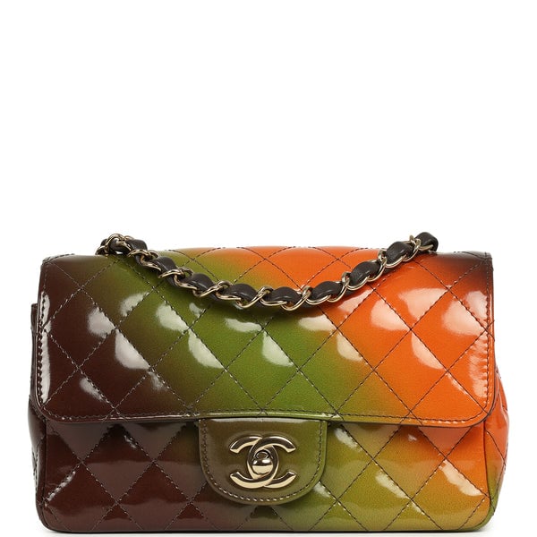 Pre-owned Chanel Mini Paris-Dakar "Sunset Rectangular Flap Bag Brown, Green, Orange Patent Light Gold Hardware