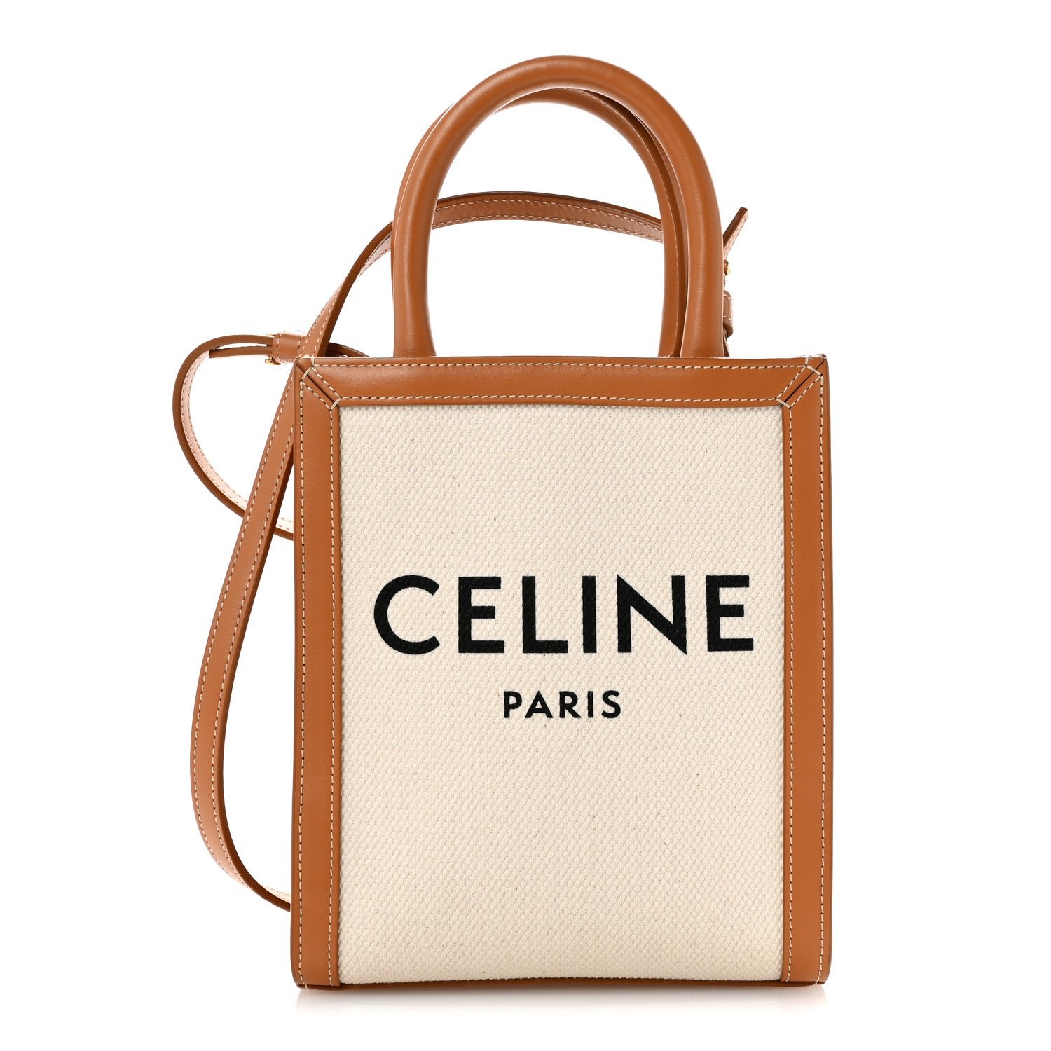 Celine Canvas Calfskin Mini Vertical Cabas Natural Tan