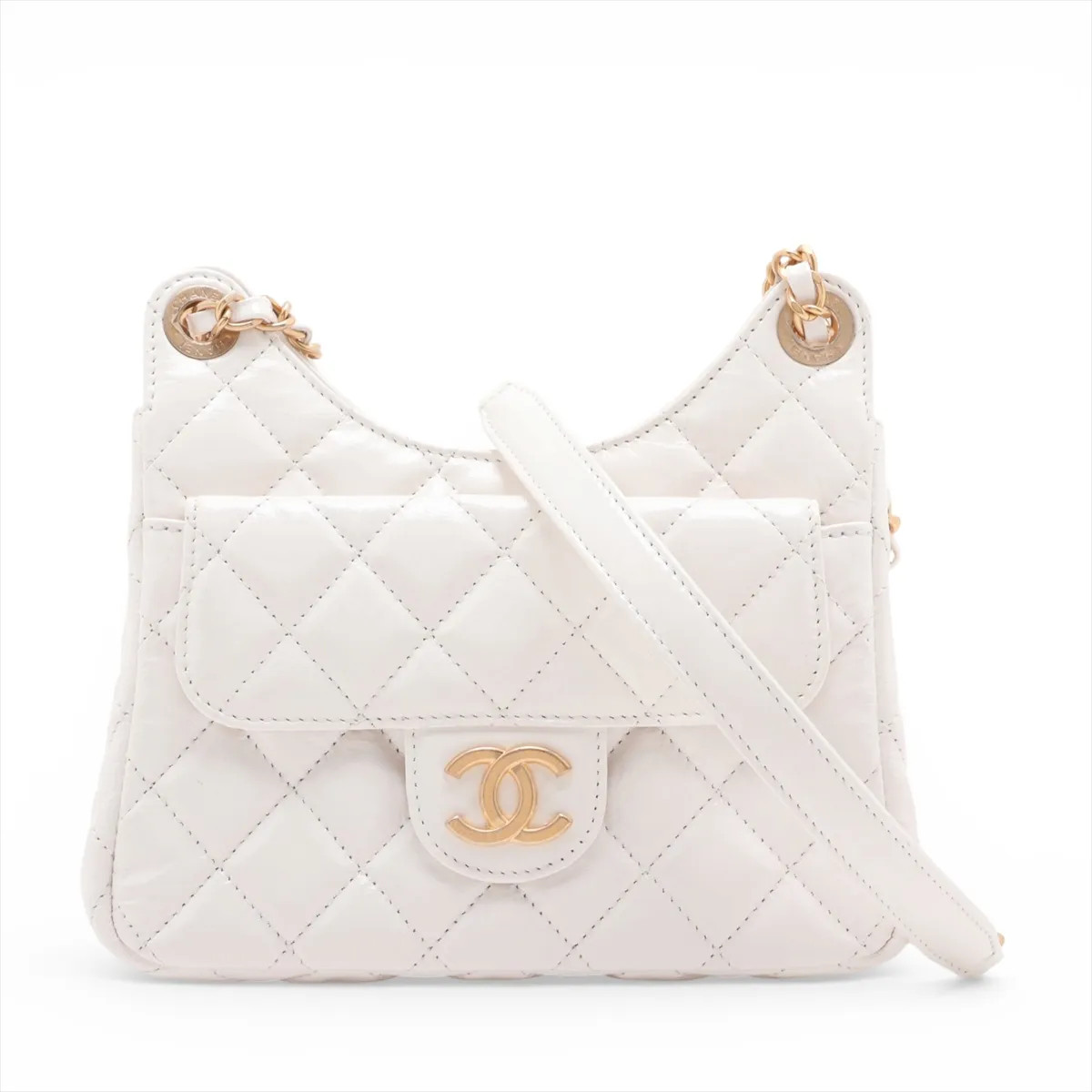 Chanel Matelasse Leather Chain Shoulder Bag White Gold Metal Fittings random pla