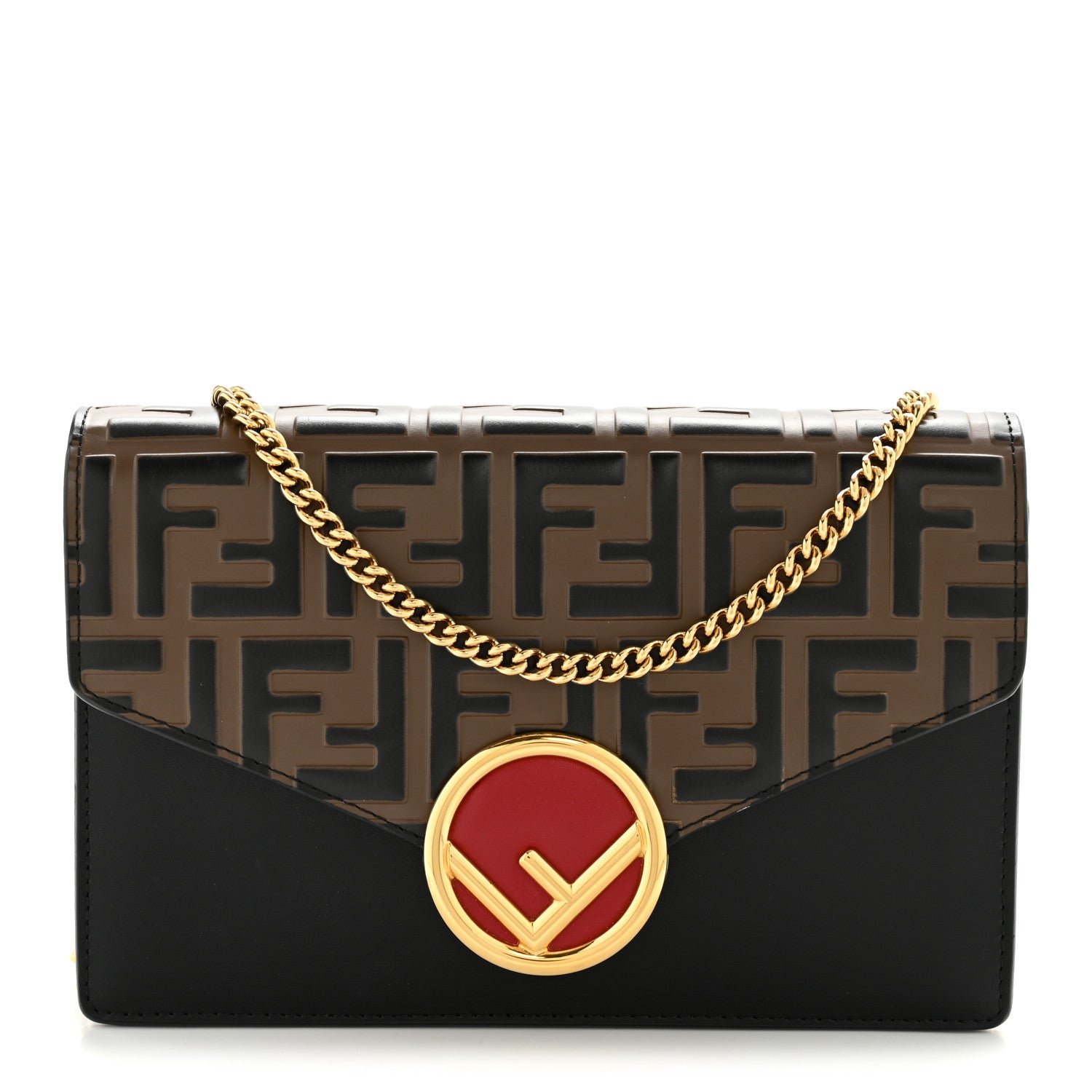 Fendi Vitello Cruise F is Fendi Bi-Color FF 1974 Embossed Medium Envelope Wallet On Chain Black Maya