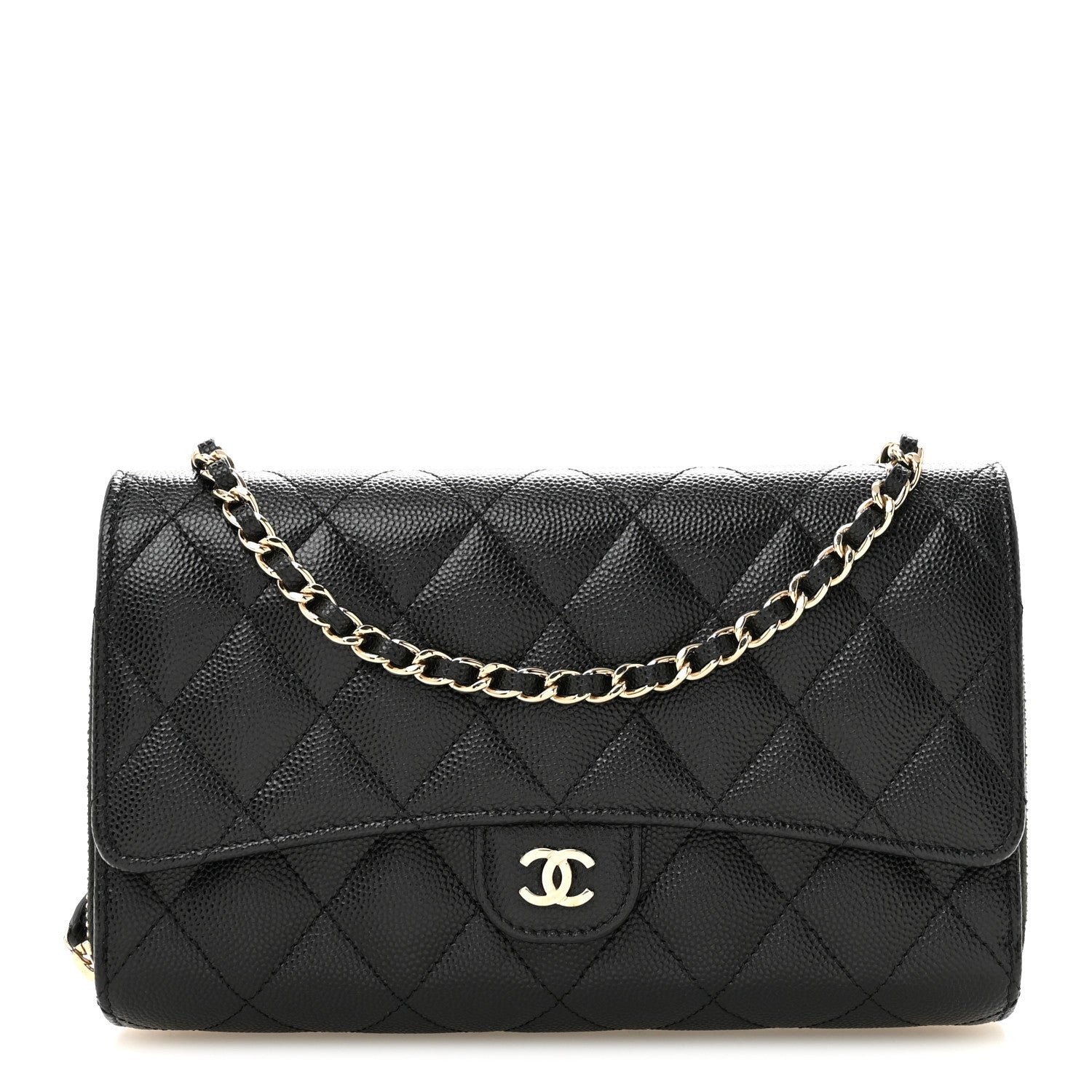 Chanel Caviar Quilted Phone Holder Wallet on Removable Chain Black