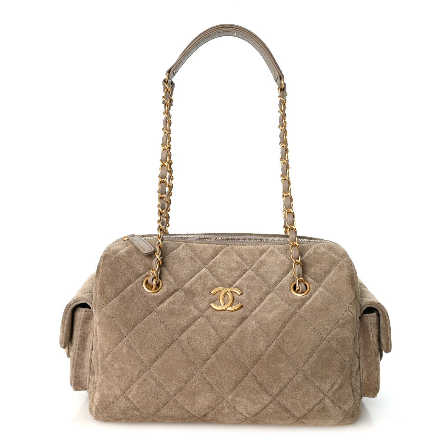 Chanel Suede Quilted Chanel 25 Bowling Bag Dark Grey