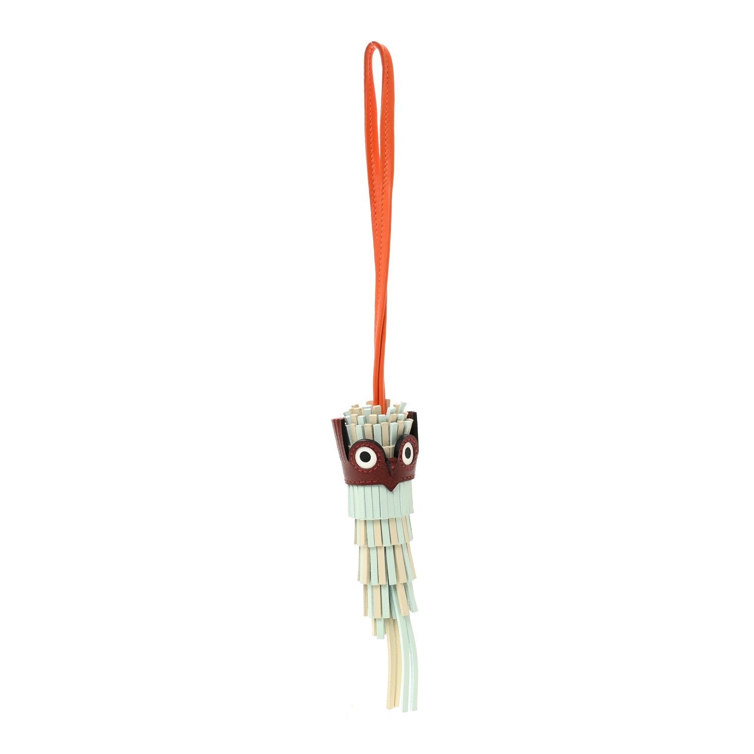 Hermes Milo Lambskin Epsom Chouette Bag Charm Vert Peppermint Clé Feu Rouge H White Black