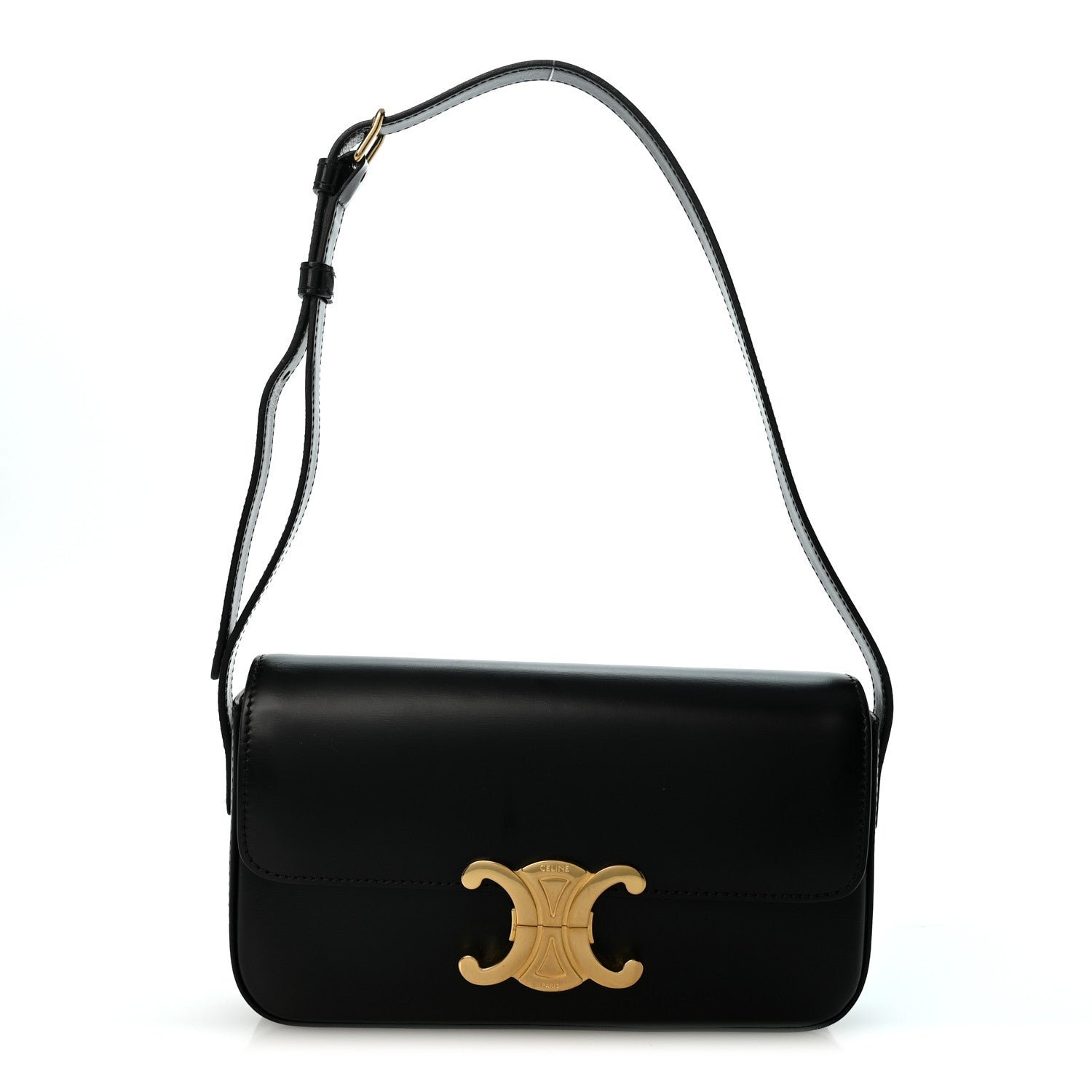 Celine Shiny Calfskin Triomphe Shoulder Bag Black