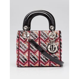 Christian Dior Black/Pink Multicolor Sequined  Embroidered Patent Leather Mini Lady Dior Bag