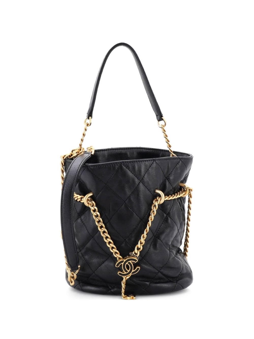 Pending CC Drawstring Quilted Lambskin Small bucket bag