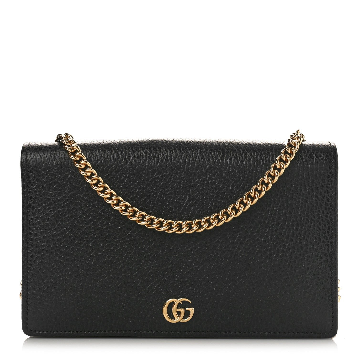 Gucci Calfskin Mini GG Marmont Chain Wallet Black