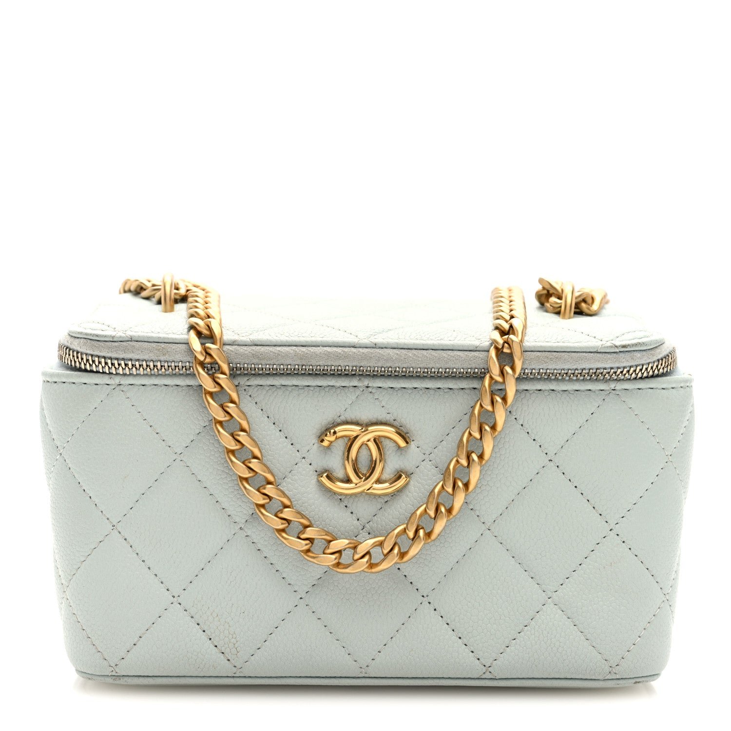 Chanel Caviar Quilted Sweetheart Vanity Case Bleu Clair
