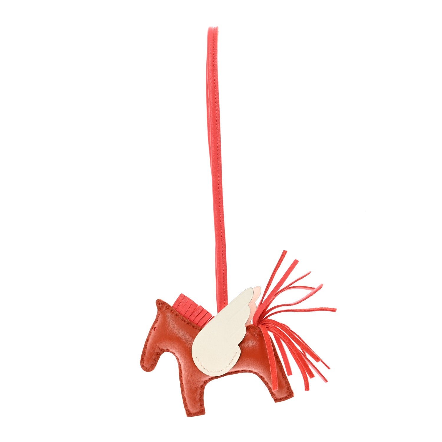 Hermes Milo Lambskin Grigri Rodeo Pegase Horse Bag Charm PM Cornaline Rose Texas White