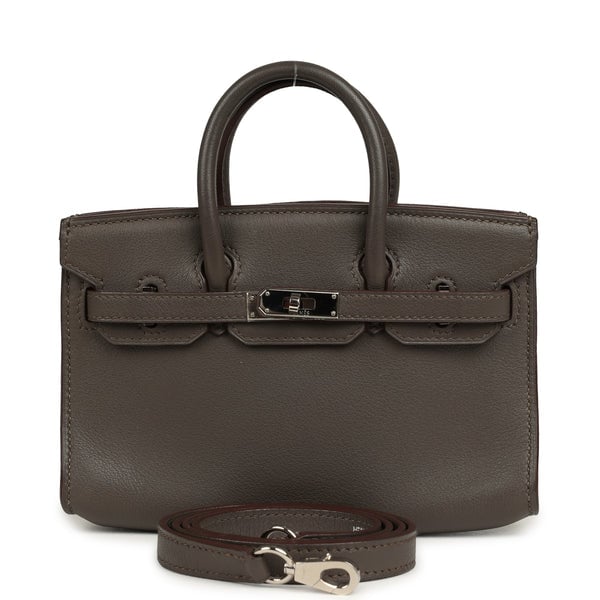 Pre-owned Hermes Micro Birkin 15 Etain Swift Palladium Hardware