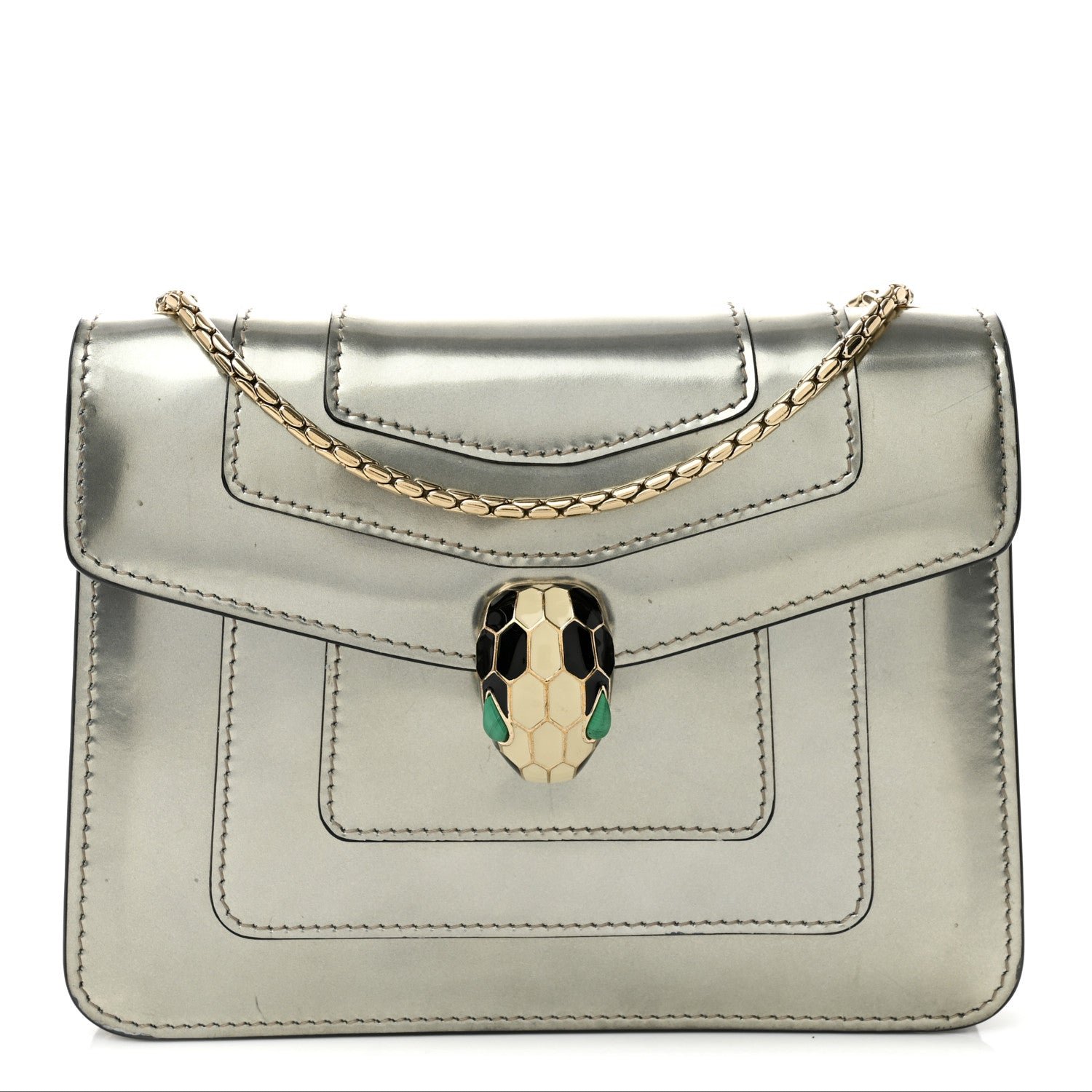 Bulgari Metallic Calfskin Small Serpenti Forever Snake Strap Crossbody Bag Silver