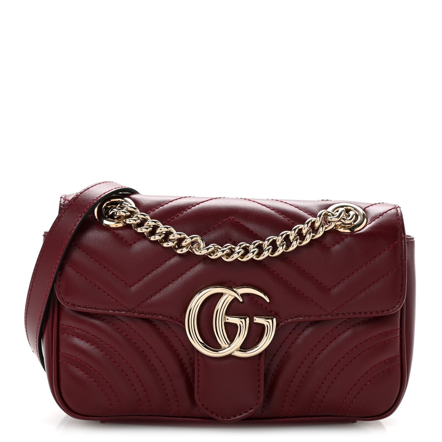 Gucci Calfskin Matelasse Mini GG Marmont Shoulder Bag Rosso Ancora