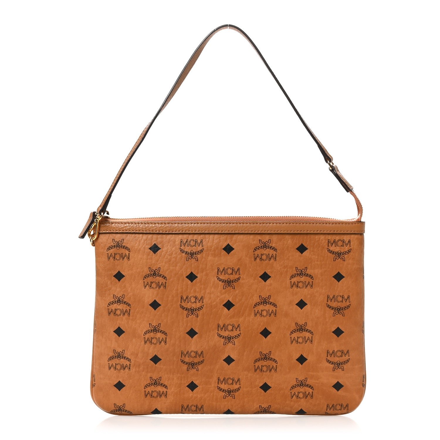 MCM Visetos Liz Shopper Tote Pouch Cognac