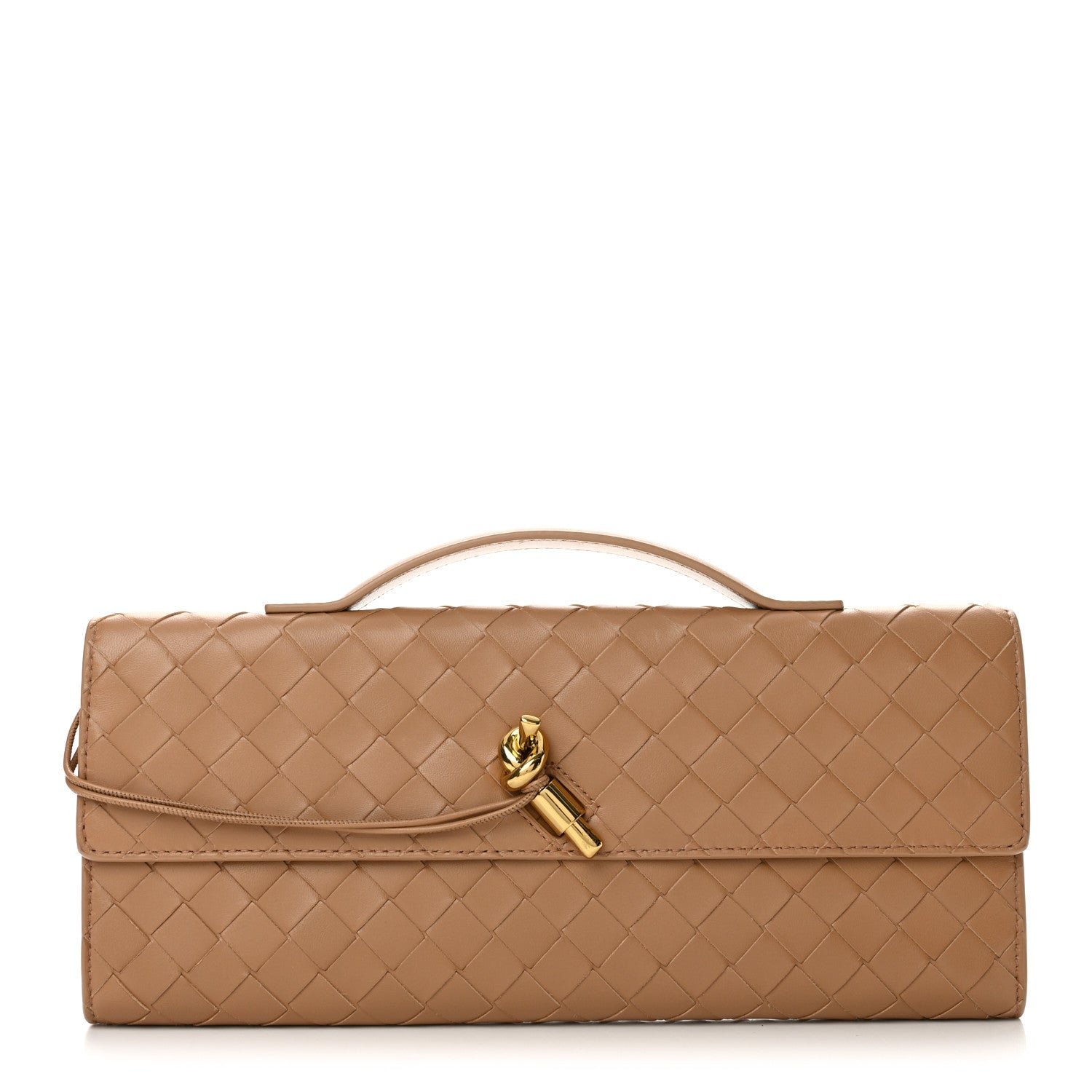 Bottega Veneta Nappa Intrecciato Long Andiamo Top Handle Clutch Pale Brown