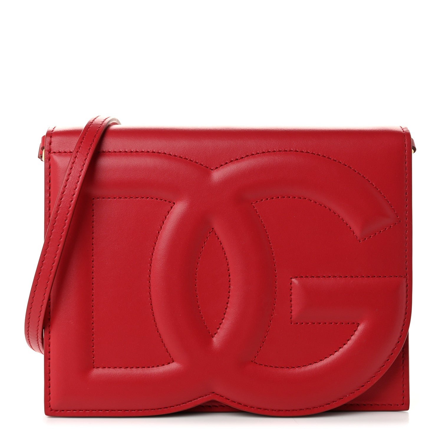 Dolce & Gabbana Calfskin DG Logo Flap Crossbody Bag Red