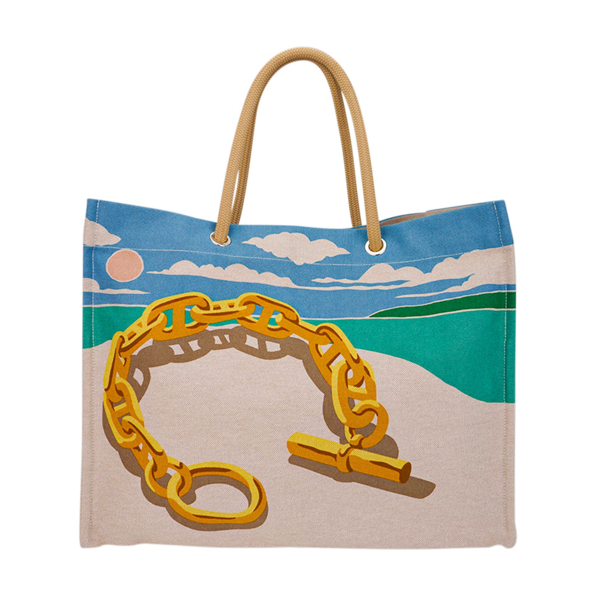 Hermes Hermes Beach Tote Bag Escale A La Plage Or H Canvas