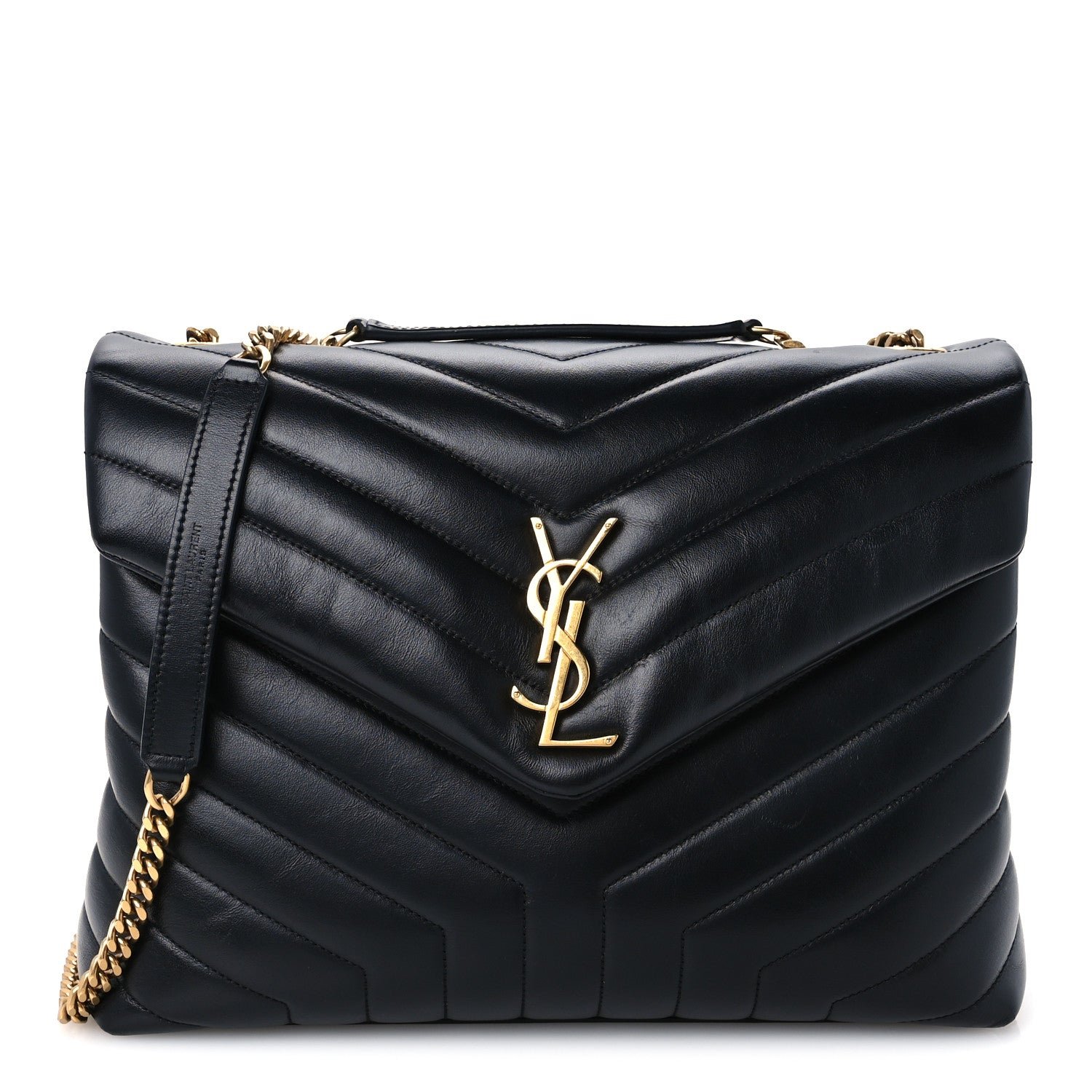 Saint Laurent Calfskin Y Quilted Monogram Medium Loulou Chain Satchel Black