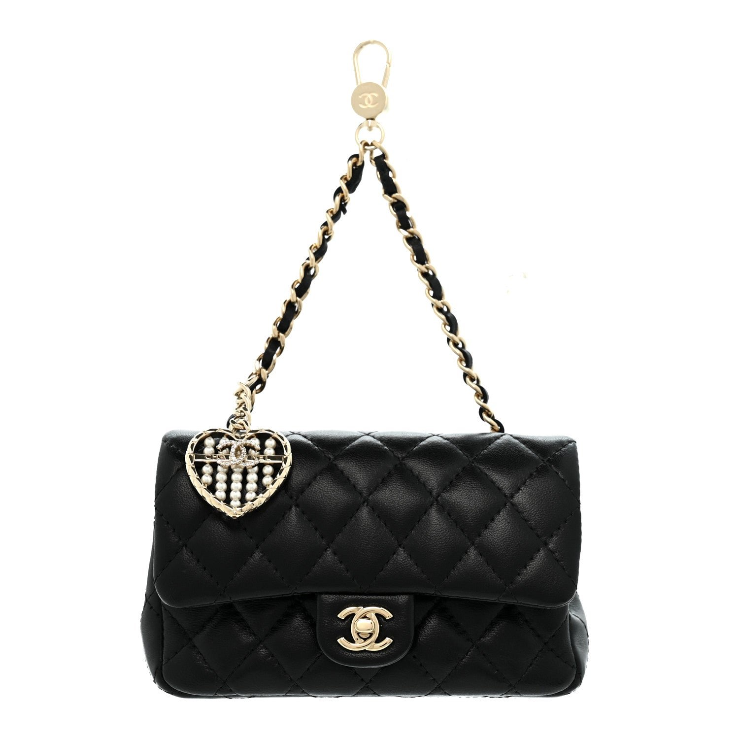Chanel Lambskin Quilted Mini Flap Bag Charm With Hook Black