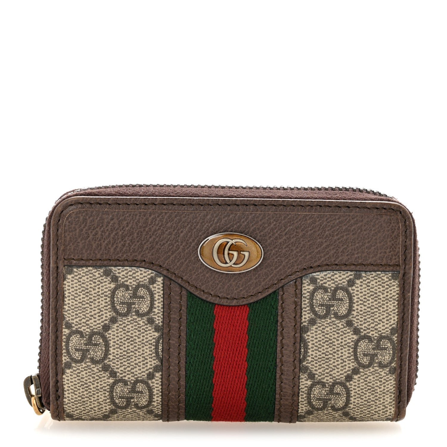 Gucci GG Supreme Web Ophidia Zip Around Card Case Brown