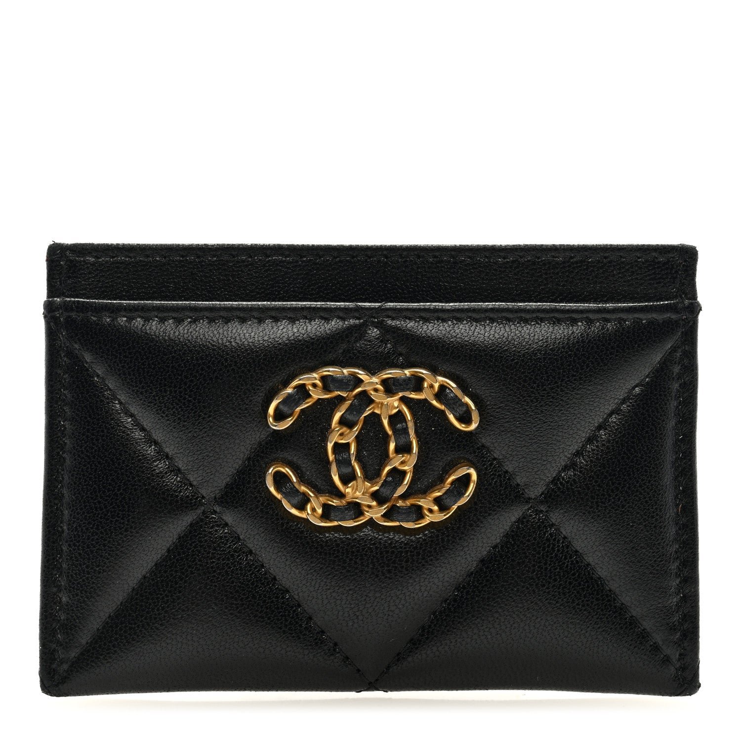 Chanel Lambskin Quilted Chanel 19 Card Holder Black