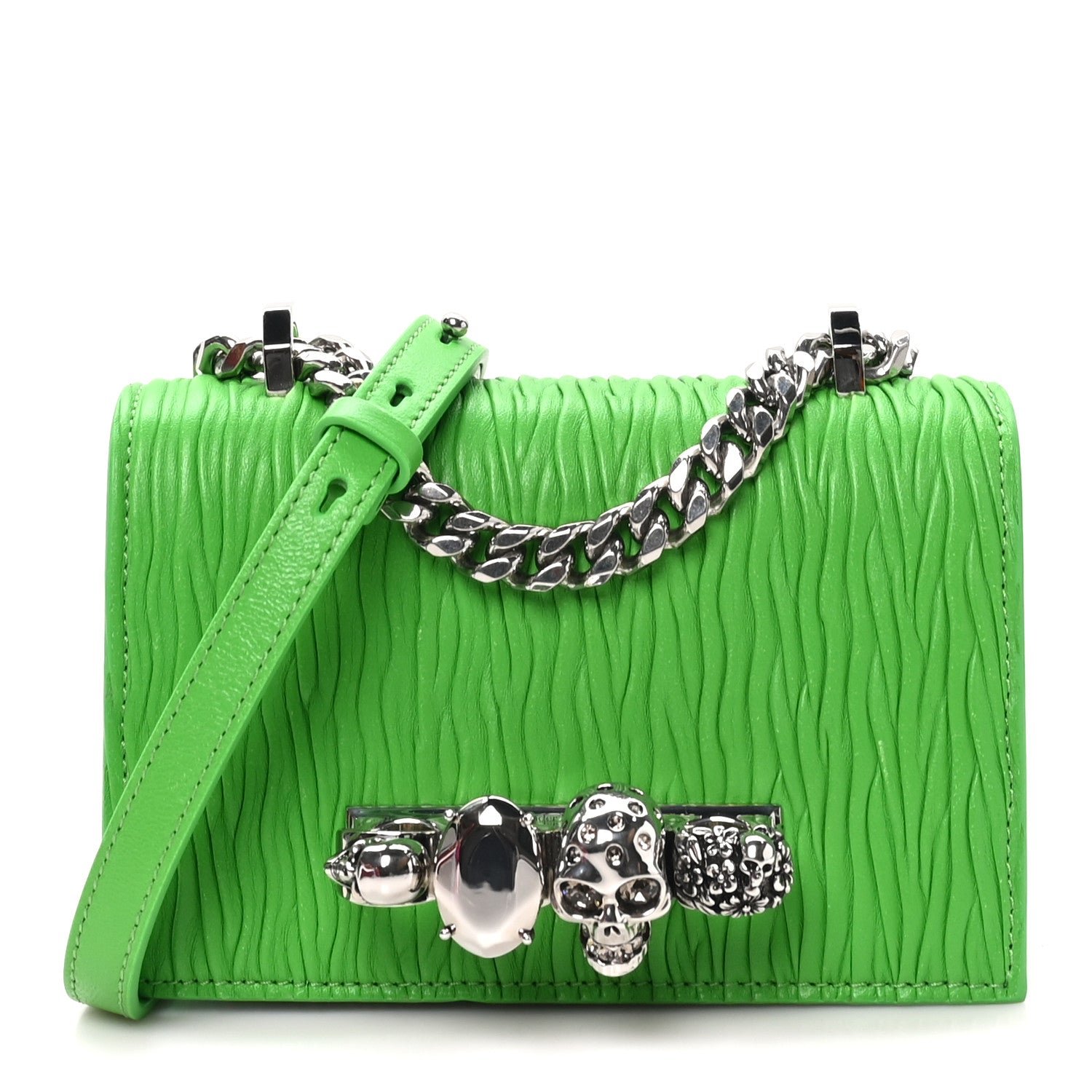 Alexander McQueen Lambskin Pleated Knuckle Shoulder Bag Green