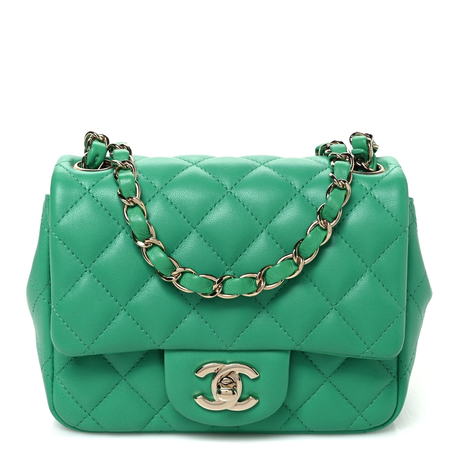 Chanel Lambskin Quilted Mini Square Flap Green