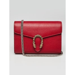 Gucci Red Pebbled Leather Dionysus Mini Wallet on Chain Bag