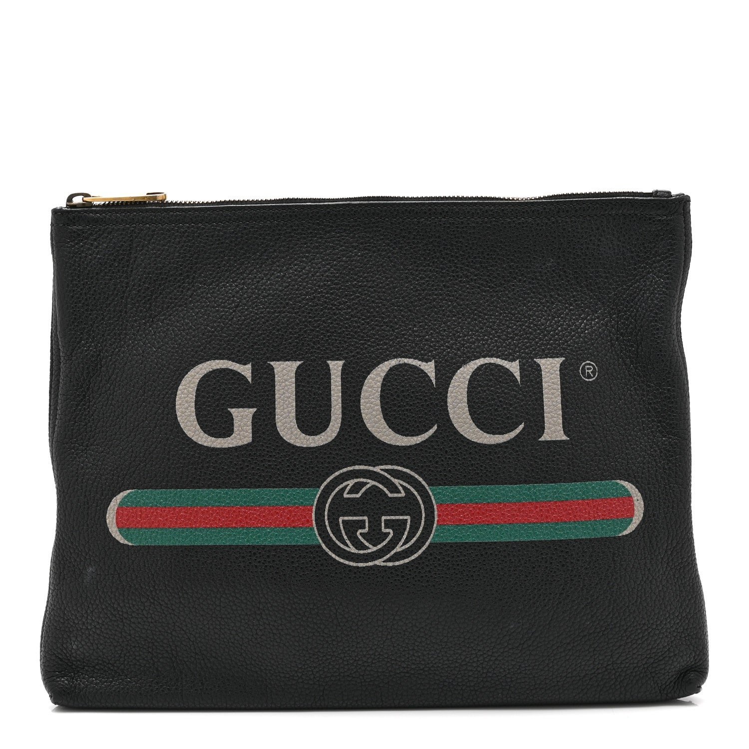 Gucci Pebbled Calfskin Medium Logo Portfolio Clutch Black