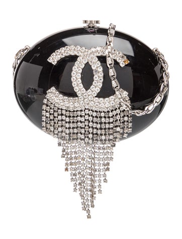 Chanel Crystal Chain Fringe CC Oval Minaudiere