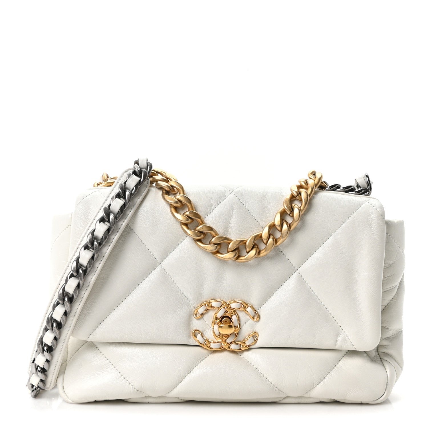 Chanel Lambskin Quilted Medium Chanel 19 Flap White
