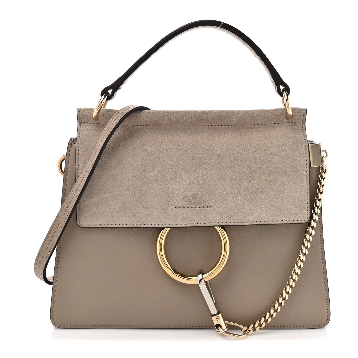 Chloe Suede Calfskin Small Faye Top Handle Bag Motty Grey