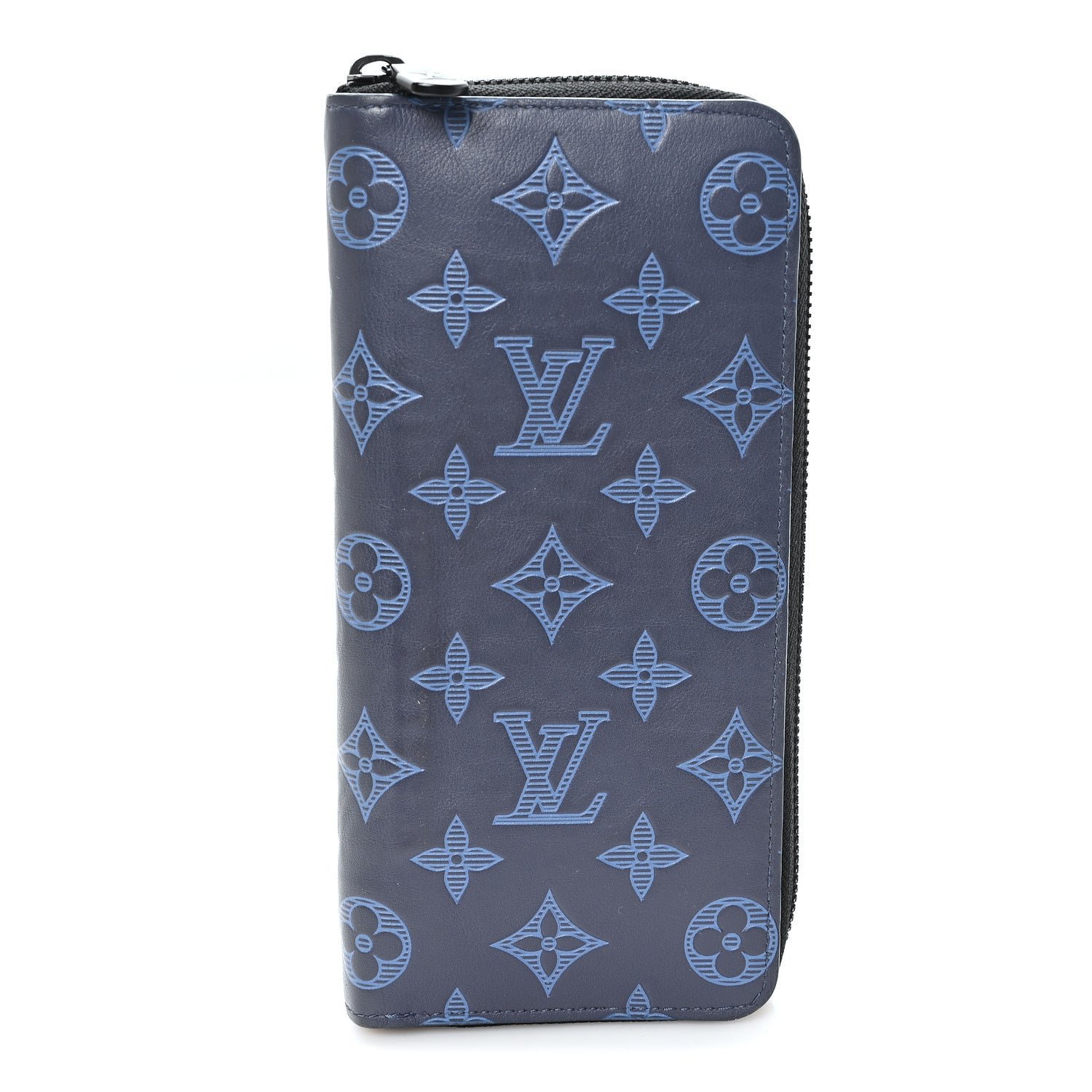 Louis Vuitton Calfskin Monogram Shadow Vertical Zippy Wallet Blue
