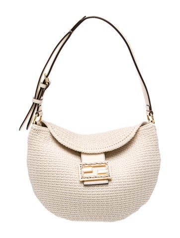Leather-Trimmed Crochet Croissant Bag