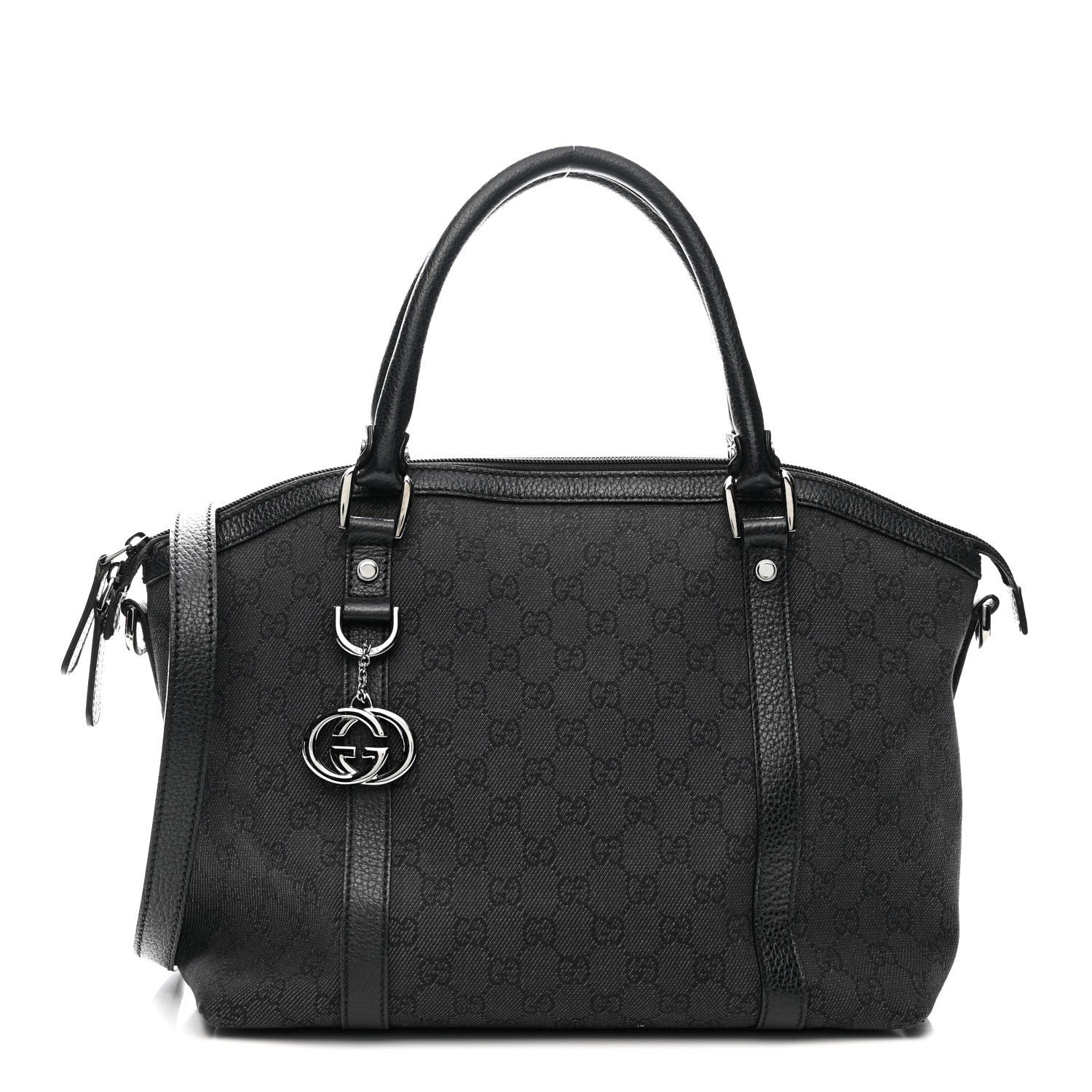Gucci Nylon Monogram Medium GG Charm Dome Satchel Black