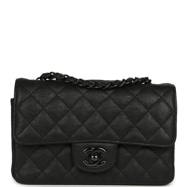 Pre-owned Chanel Mini Classic Rectangular Flap Bag So Black Crumpled Calfskin Black Hardware