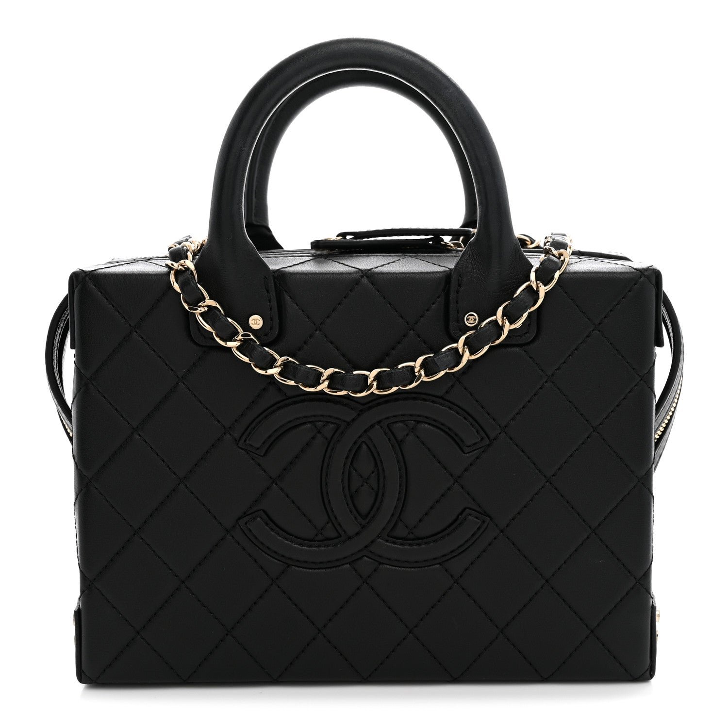 Chanel Calfskin Quilted Studded Square Vanity Case Black