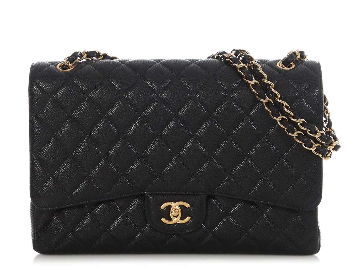 Chanel Chanel Maxi Black Quilted Caviar Classic Single Flap