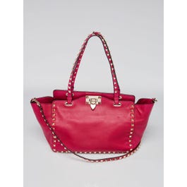 Valentino Valentino Dark Pink Leather Rockstud Trapeze Small Tote Bag