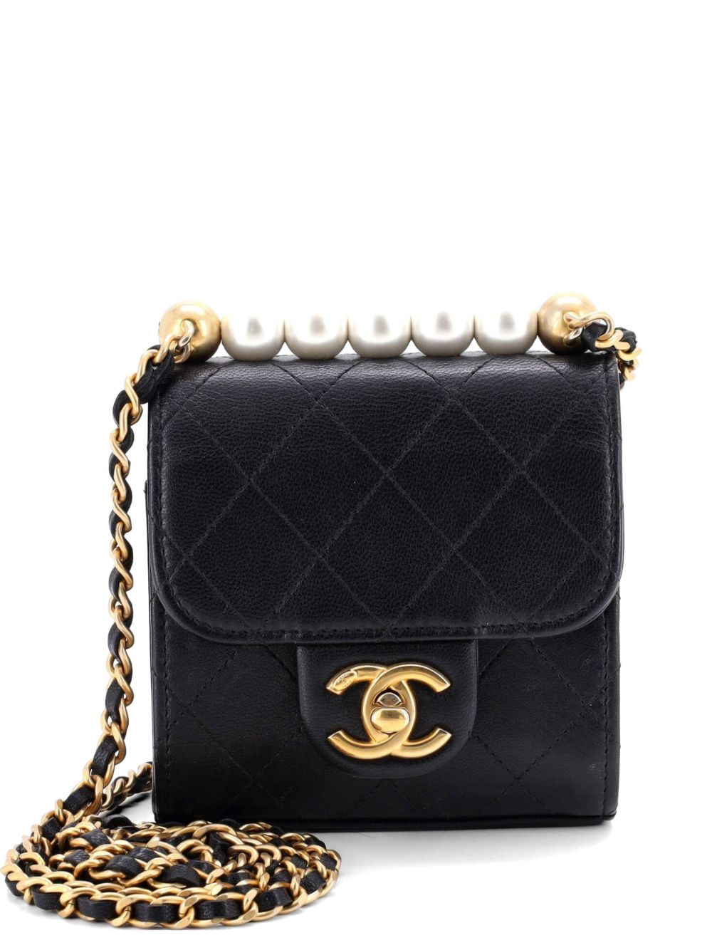 Chic Pearls Flap Clutch with Chain Quilted Goatskin Mini crossbody bag