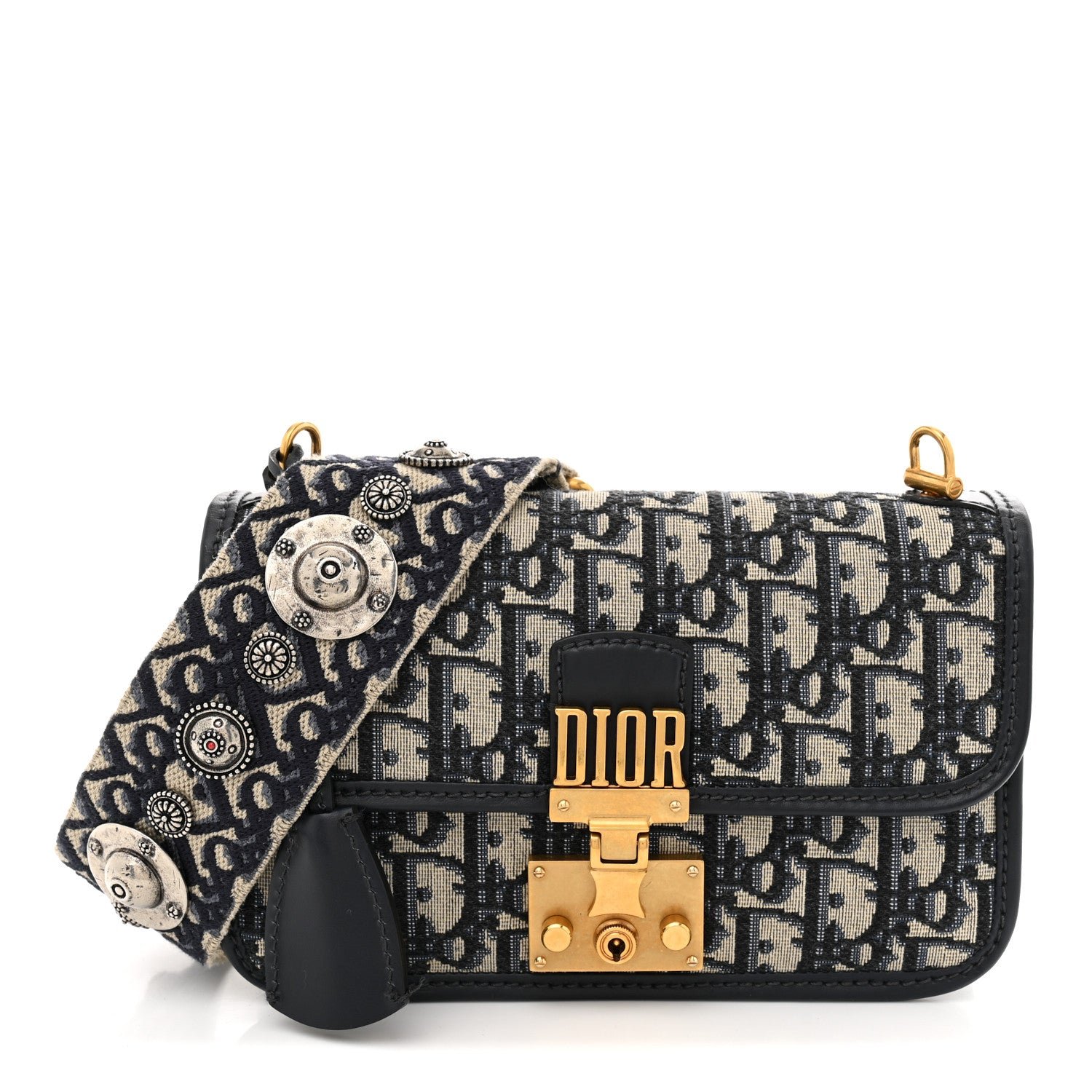 Christian Dior Oblique Small DiorAddict Flap Bag Navy Blue