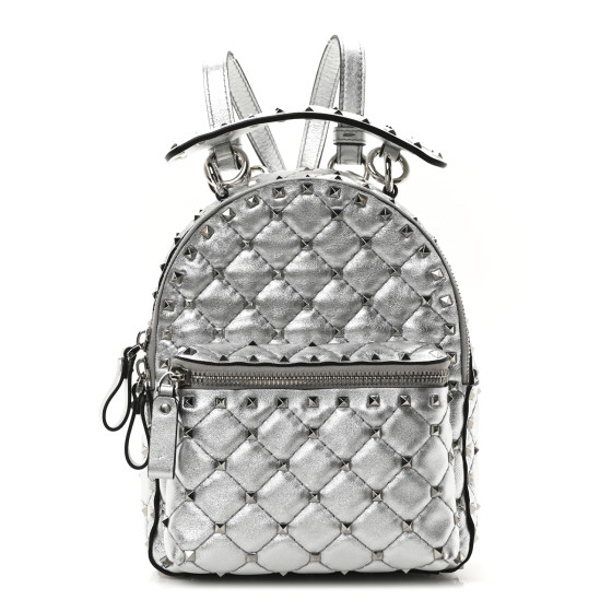 Valentino Garavani Metallic Nappa Mini Rockstud Spike Backpack Silver