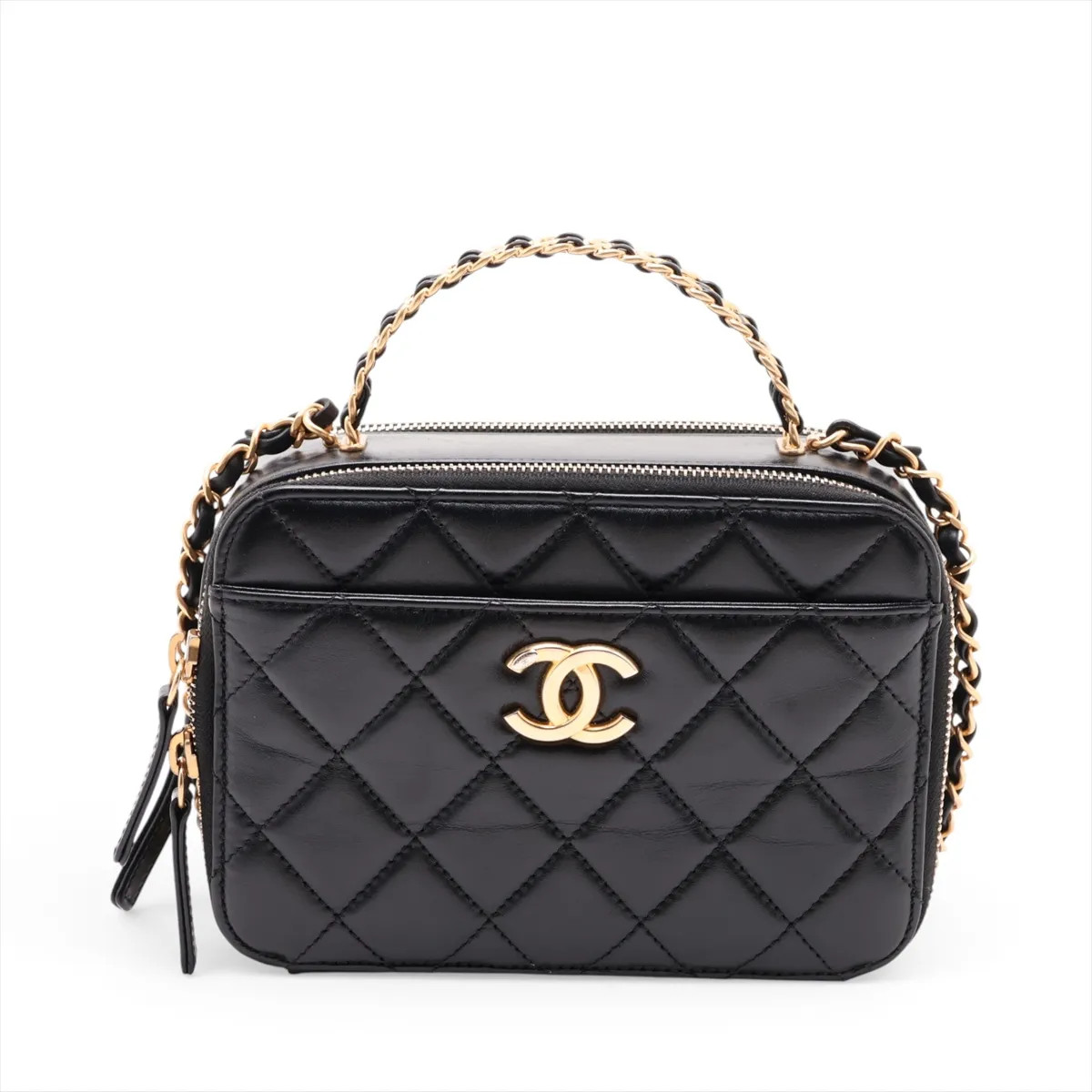 Chanel Matelasse Lambskin 2 Way Shoulder Bag Black Gold Metal Fittings random pl