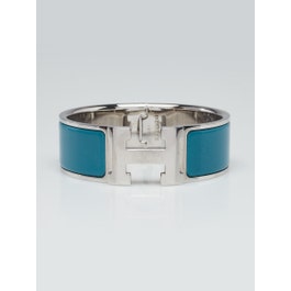 Hermes Hermes Blue Enamel Palladium Plated Clic-Clac H PM Wide Bracelet