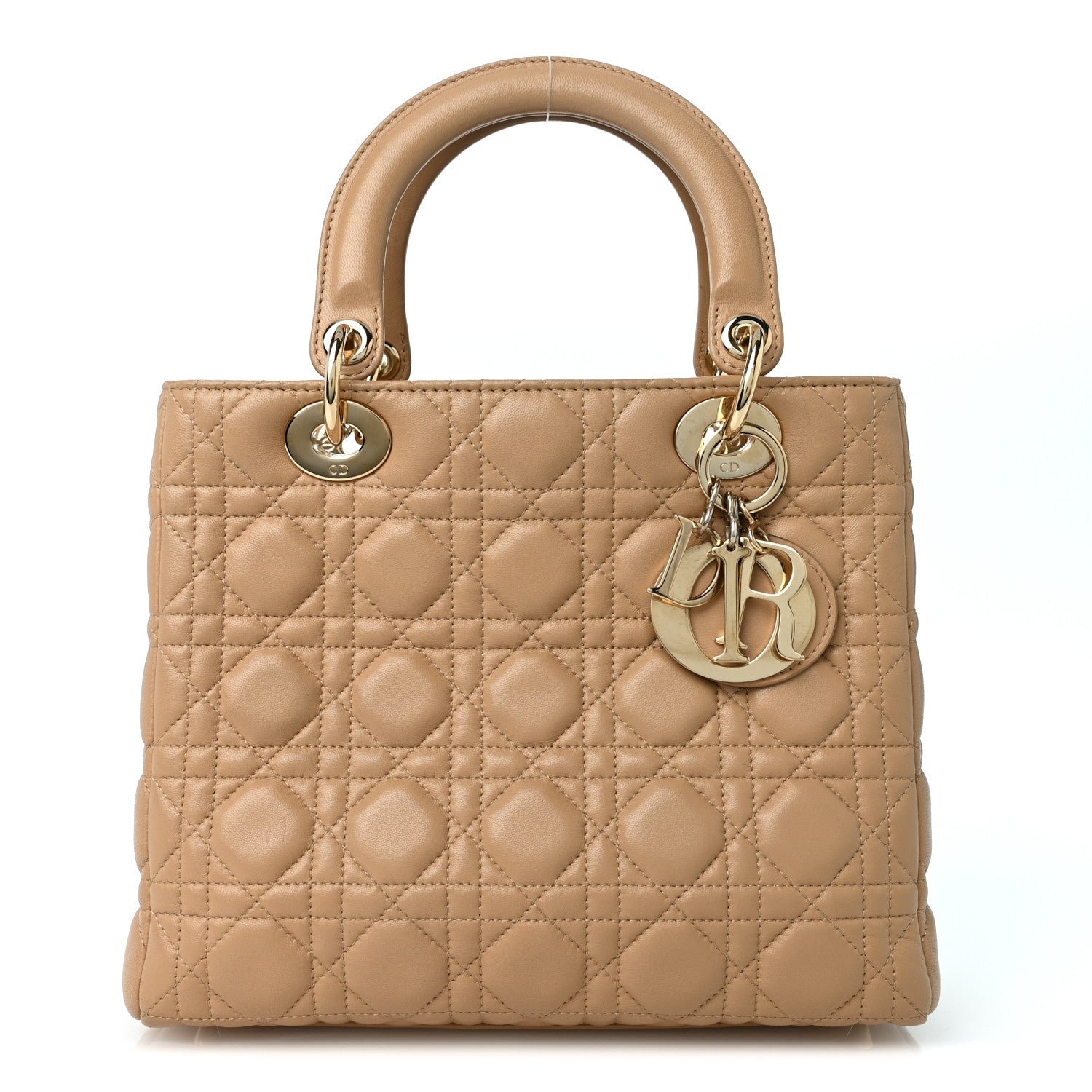 Christian Dior Lambskin Cannage Medium Lady Dior Beige