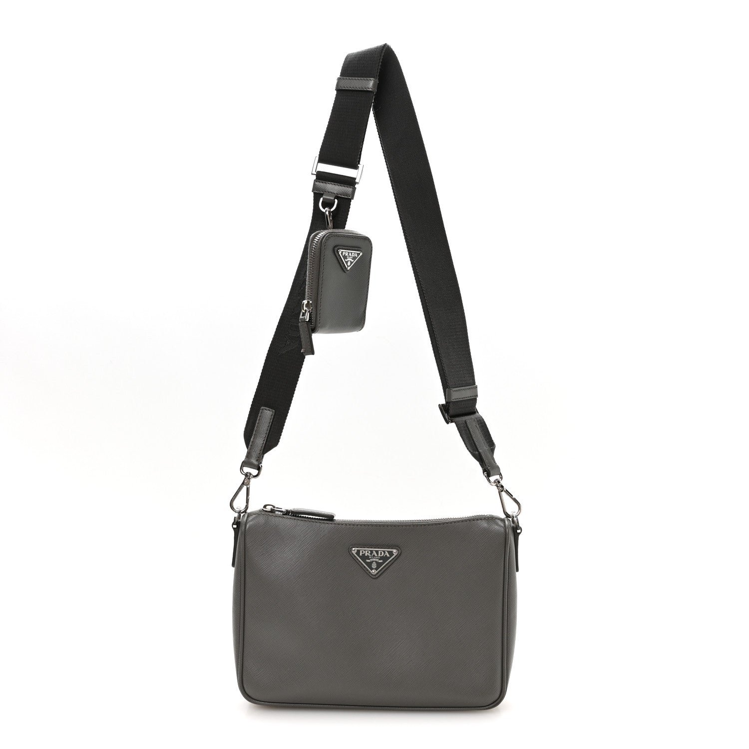Prada Saffiano Travel Pocket Zippered Shoulder Bag Marmo