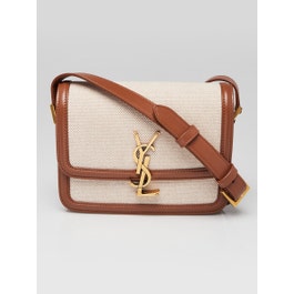 Saint Laurent Yves Saint Laurent Natural/Brown Canvas Leather Small Solferino Satchel Bag