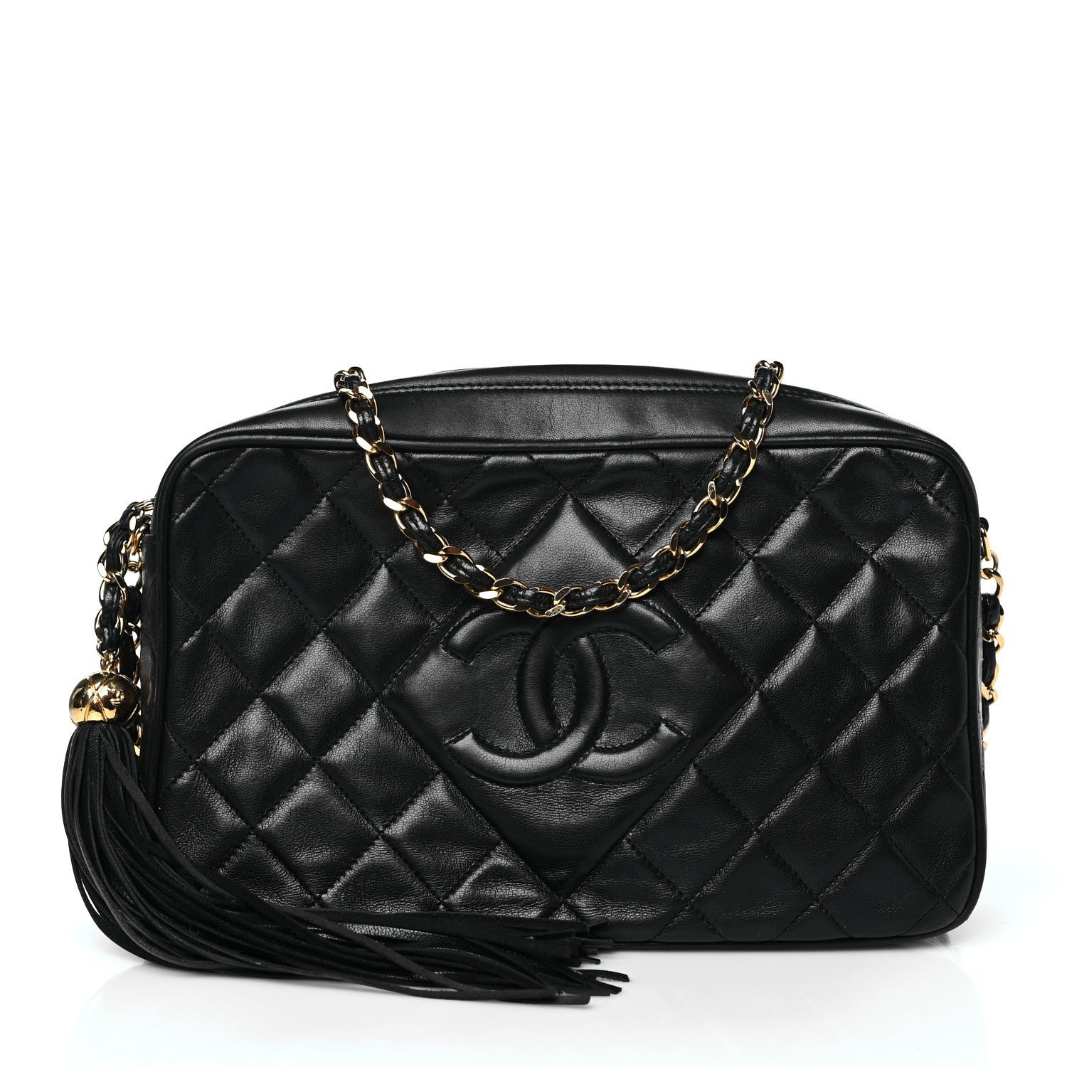 Chanel Lambskin Quilted Tassel Camera Case Black
