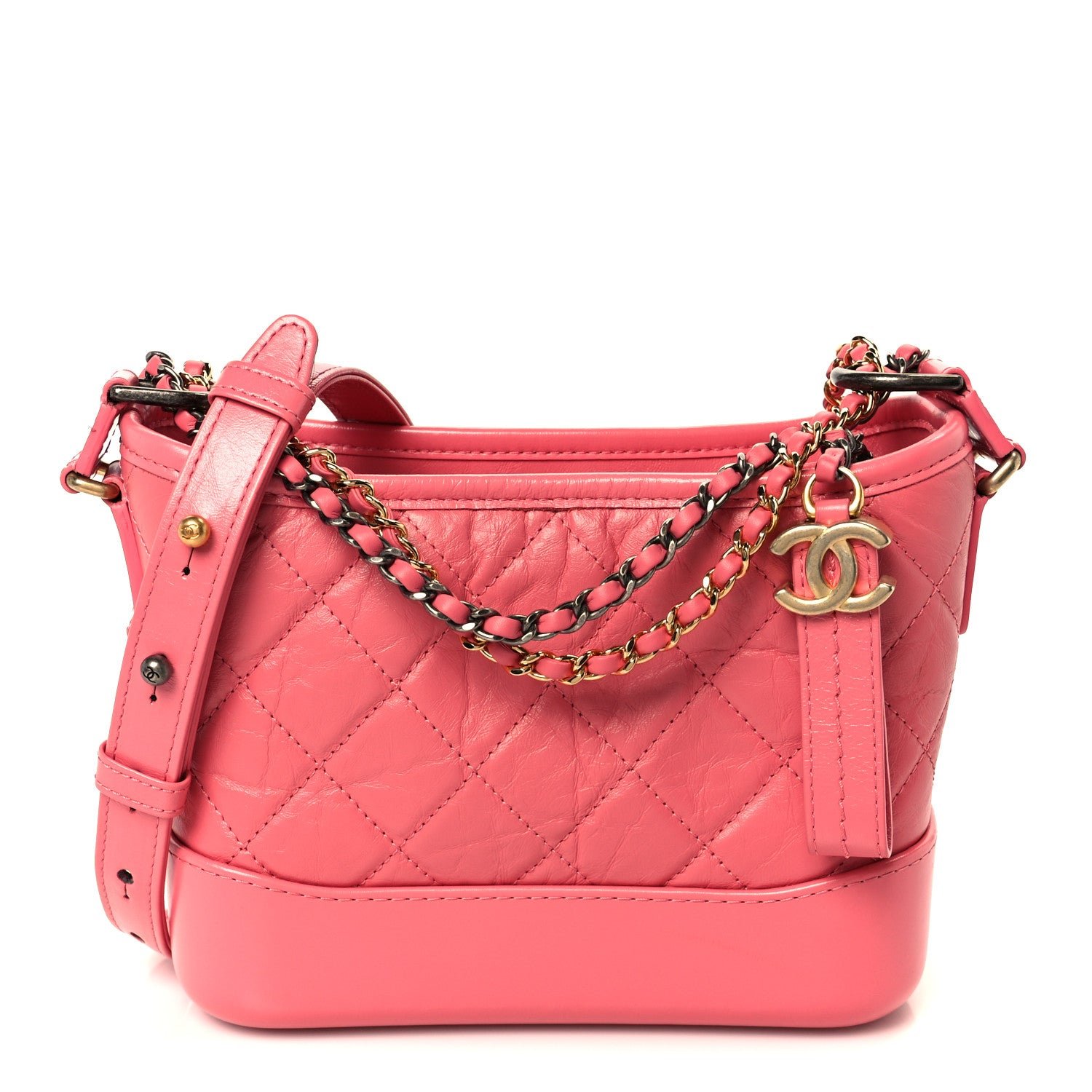 Chanel Aged Calfskin Quilted Small Gabrielle Hobo Pink