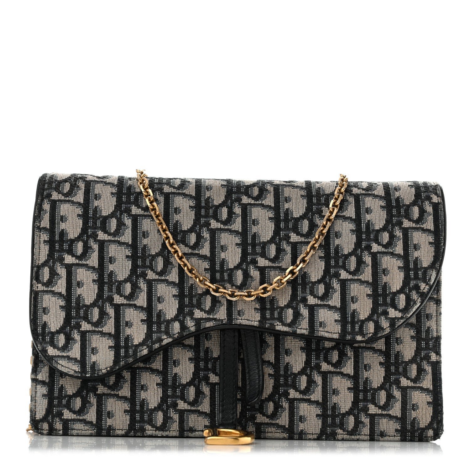 Christian Dior Oblique Saddle Chain Pouch Blue